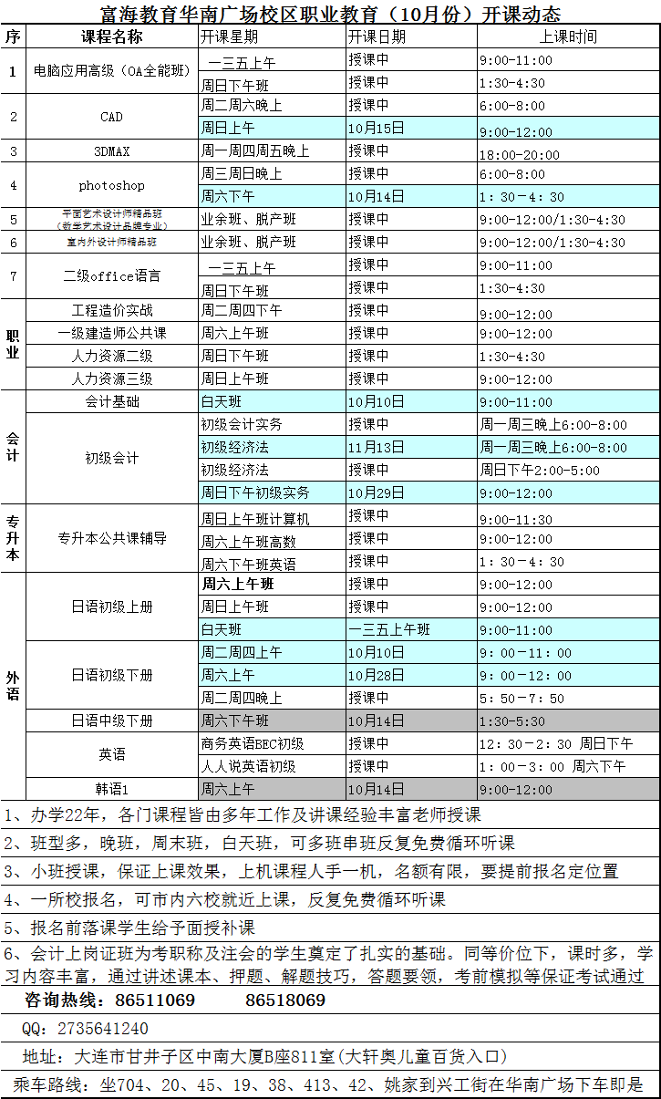 华南校区·电脑外语会计课程·17年10月份最新开课动态