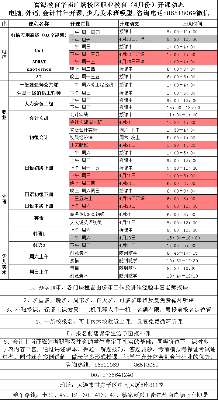 华南校区·电脑外语会计专升本课程·2019年4月最新开课动态